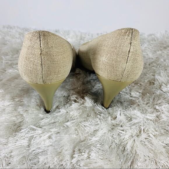 Vintage Linen Peep Toe Pumps Beige Sz 9 - Picture 5 of 7